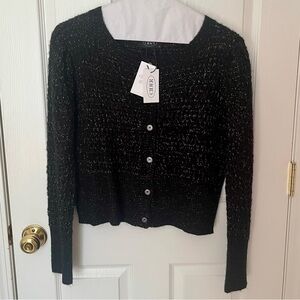 NWT Women’s Cider Black/Gold Metallic Thread Knit Cardigan Size Small